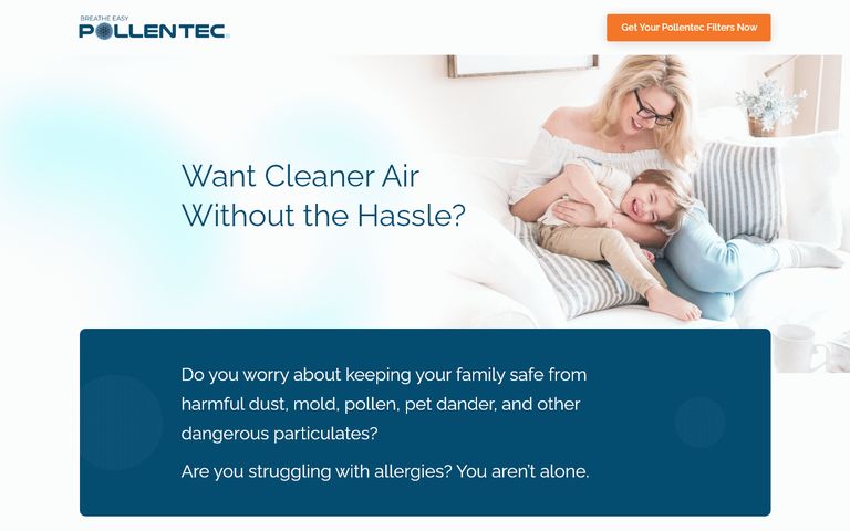 Pollentec air purifier advertorial landing page design by Apexure