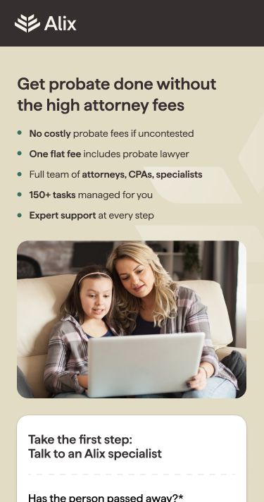 Alix flat-fee probate B2C legal services lead generation landing page designed by Apexure