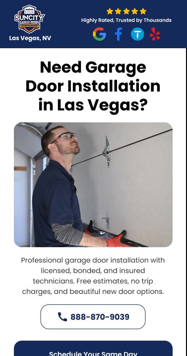 Anytime Garage Door Las Vegas same-day installation B2C local services lead generation page designed by Apexure