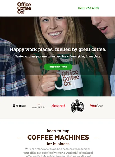 Coffee company page using Hubspot