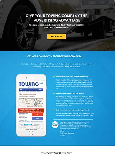 Towing Click Through Landing Page Design 