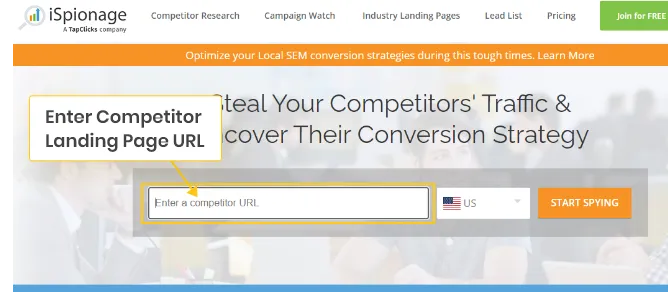 Enter-Competitor-Landing-Page-URL-in-ispionage
