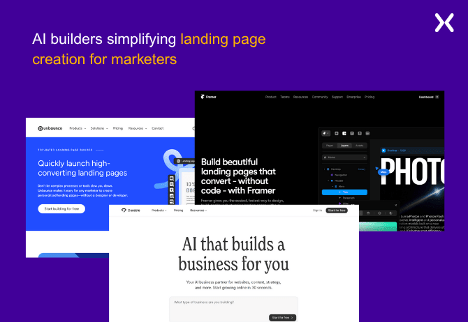 Examples Framer AI, Durable, and Unbounce Smart Builder.webp